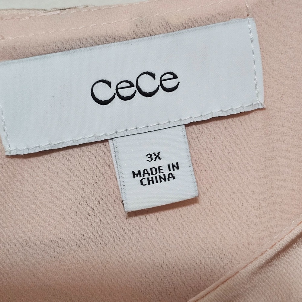 CeCe Womens Top‎ Blouse 3X Peach Pink Green Floral Multicolor Round Neck  0681 - Picture 7 of 12